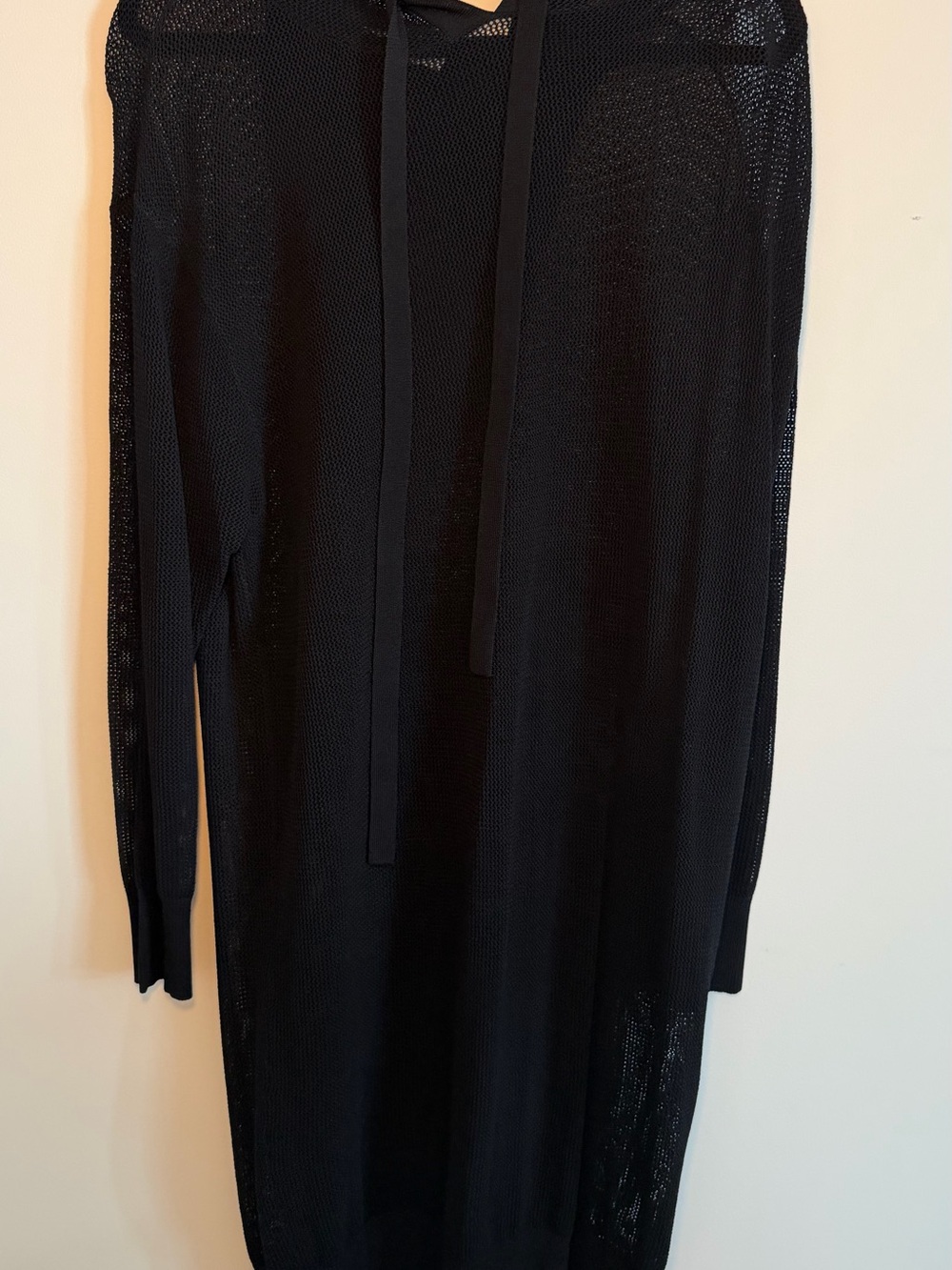 Zara Black Open-Knit Crewneck Sweater with Hood Ties